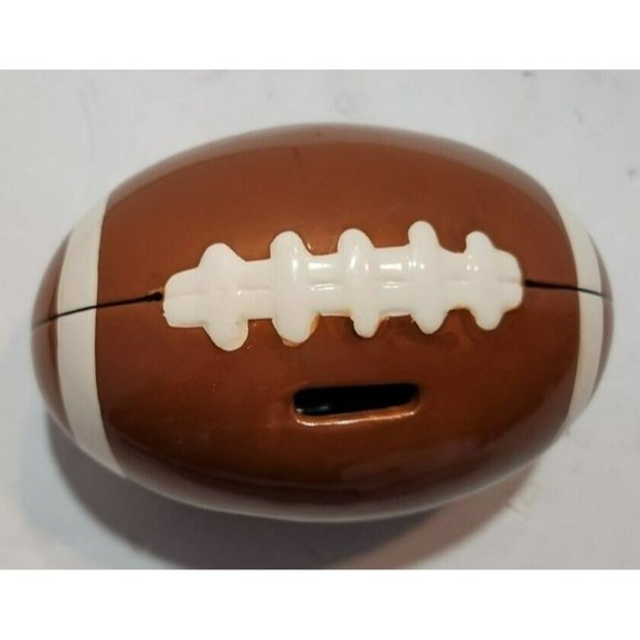 Vtg Ceramic Football Shaped Piggy Bank 7" by 4" Brown and White - Picture 1 of 6